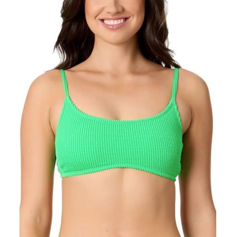 Salt + Cove Juniors Rib Scrunch Scoop Neck Bikini Top in Mint Green Large